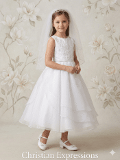 First Communion Dress with Embroidered Applique & Organza