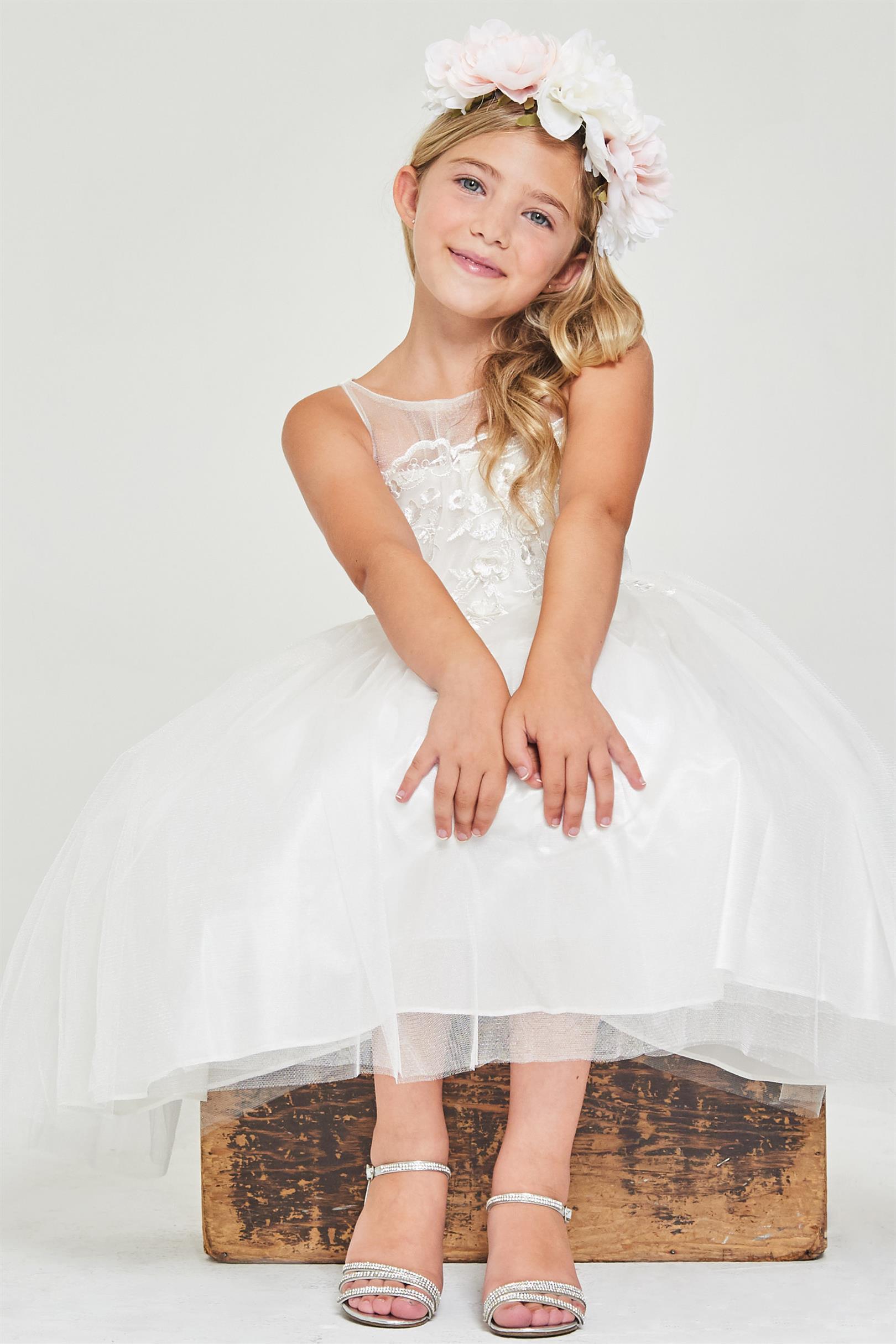Satin Embroidered Off White First Communion Dress