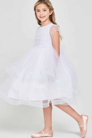 White Embroidered sequins first communion dress