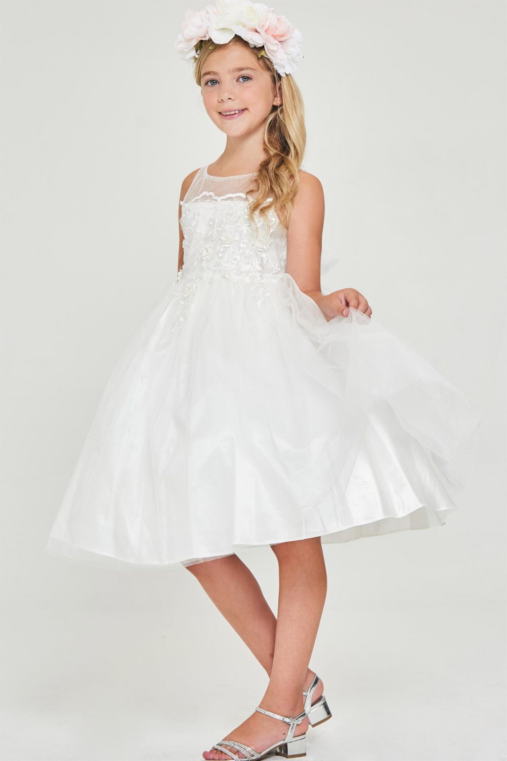 satin embroidered  white  communion dress buy  white