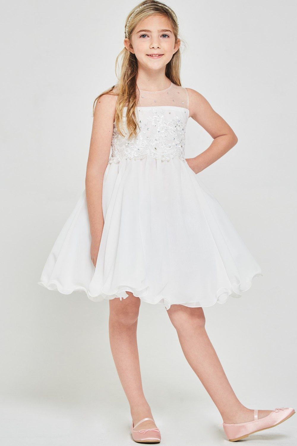 Girls Floral embroidered Chiffon First Communion Dress