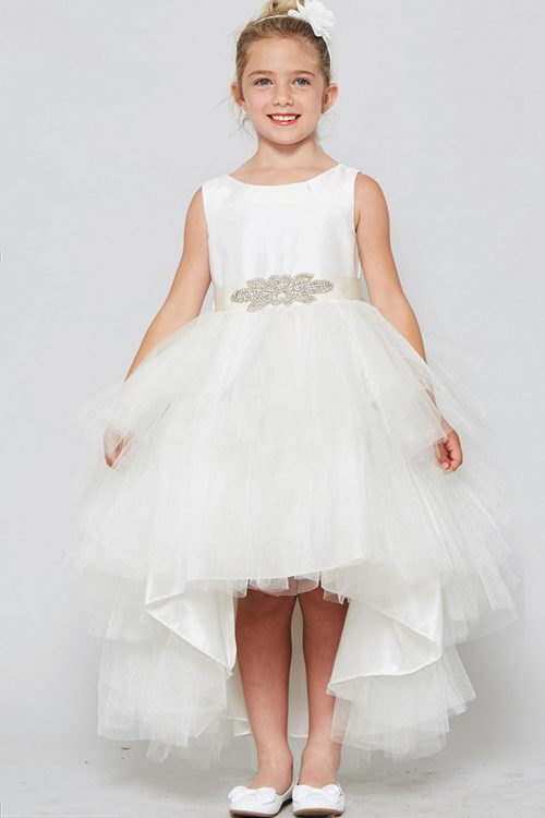 High Low First Communion Dress with Double Layer Skirt