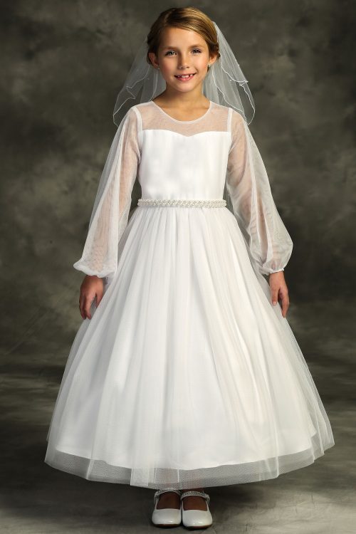 Long Sleeve Pearl First Communion Dress