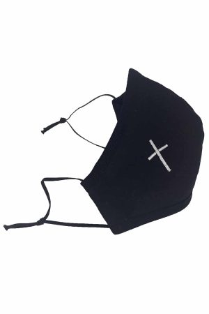 Black Cotton First Communion Face Mask with Cross