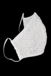 White First Communion Face Mask with Sequins and Beading