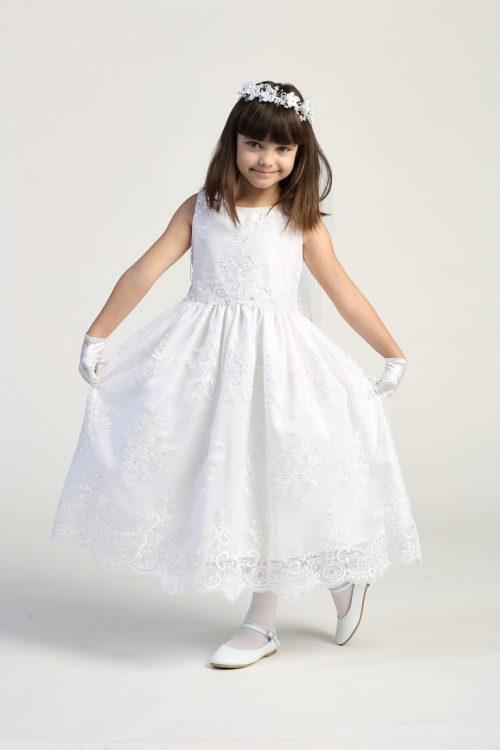 Corded embroidery lace on tulle first communion dress
