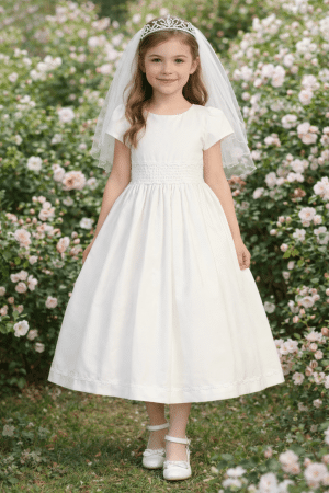 First Communion Dress Cotton with Smocked Waistband