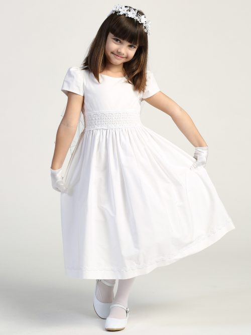 First Communion Dress Cotton with Smocked Waistband