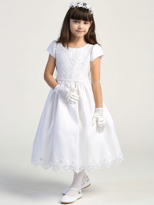 First Communion Dress Embroidered lace with sequins on tulle bodice