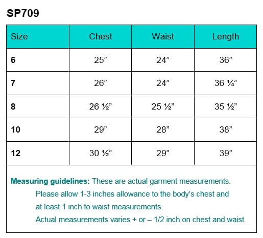First Communion Dress Size Chart sp709