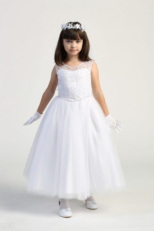 First Communion Dress Embroidered tulle bodice with sequins