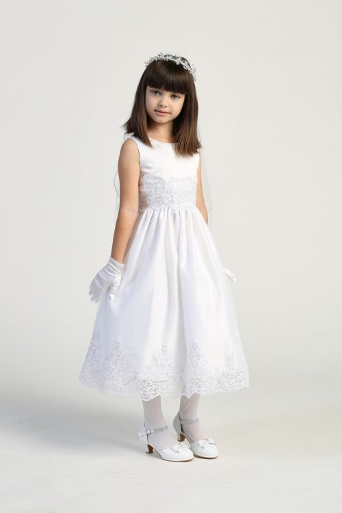 First Communion Dress with Beaded Bodice and Skirt for Girls