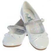 Girl's flat First Communion shoes with rhinestone strap and bow