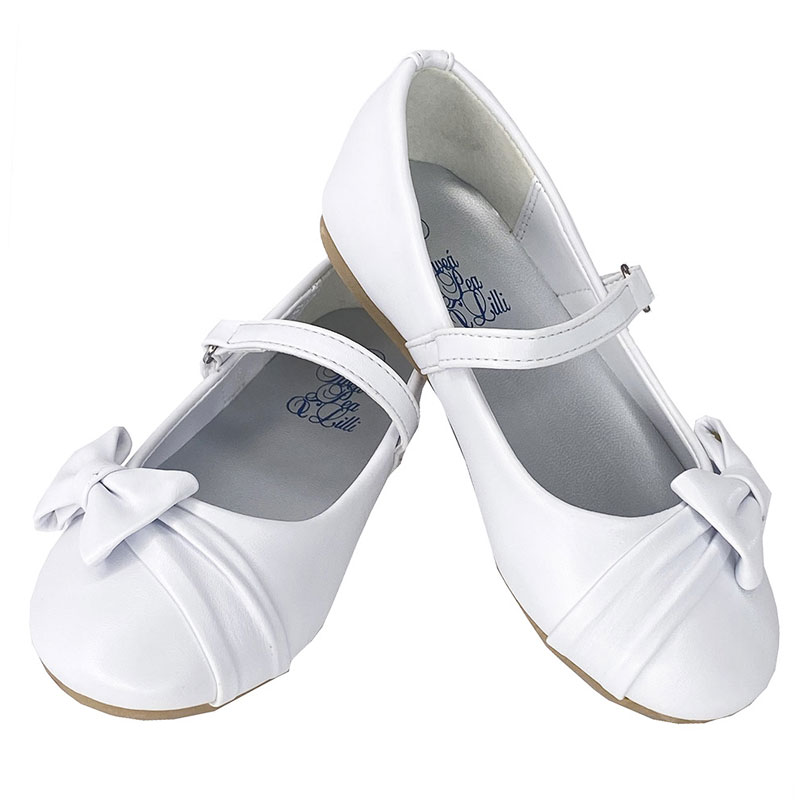 White Patent Leather First Communion Flat Shoes with Side