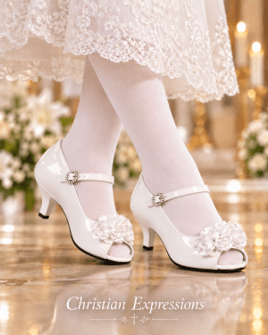 Girls Open Toe First Communion Shoes Satin Flowers