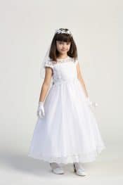 First Communion Dress Embroidered lace Bodice Cap Sleeves