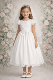 Embroidered Lace with Sequins First Communion Dress