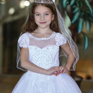 Beautiful Cap Sleeve First Holy Communion Gown with Apron Skirt