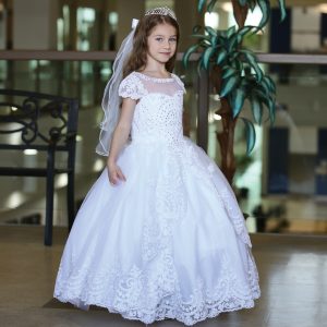 Cap Sleeve First Communion Gown with Apron Skirt