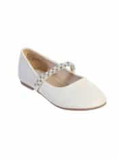 Girls First Communion Flats with Rhinestones and Pearl Strap