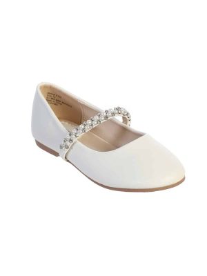 Girls First Communion Flats with Rhinestones and Pearl Strap