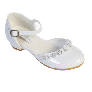 First Communion Shoes with rhinestone flowers