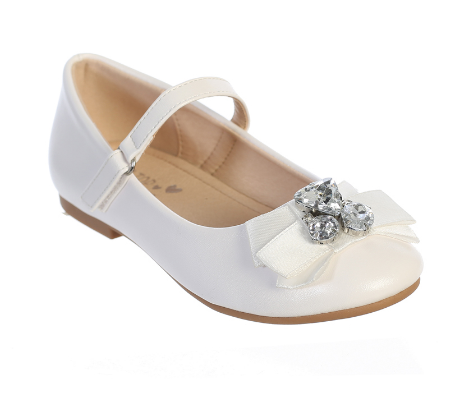 Girls First Communion Flats with Rhinestones and Bow Accent