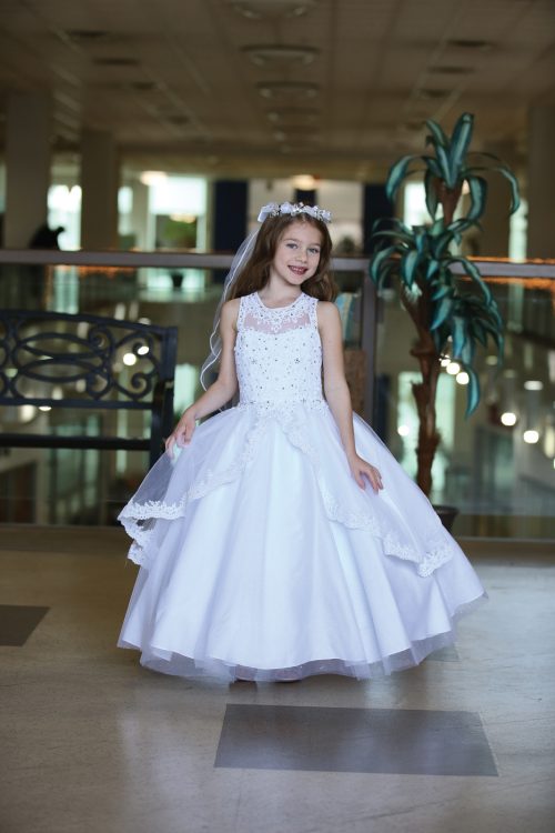 Gorgeous Sleeveless First Communion Gown with Apron Skirt