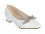 White First Communion Shoes with Rhinestone Buckle