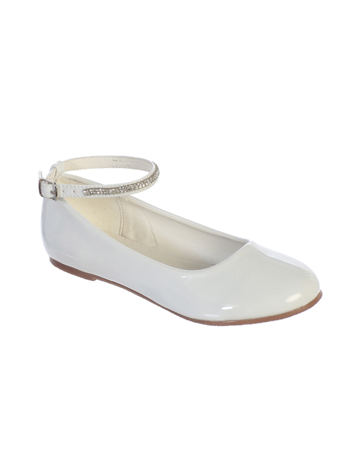 Patent Leather First Communion Flats with Rhinestone Ankle Strap