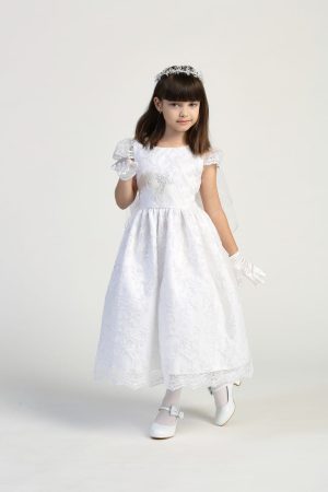 Size 12 Embroidered First Communion Dress with Cap Sleeves