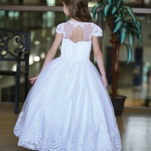 Stunning Cap Sleeve First Communion Gown with Apron Skirt