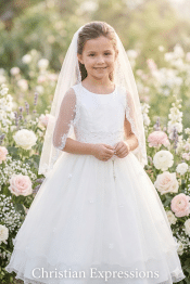Lace Trim Tulle First Communion Dress