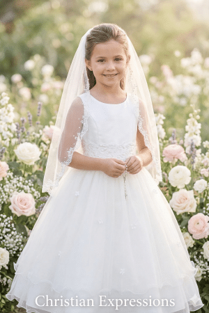 Lace Trim Tulle First Communion Dress