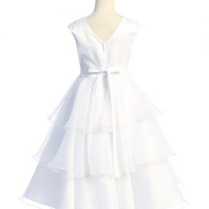 A Line First Communion Ruffle Dress with Lace Bodice