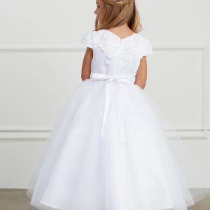 Cap Sleeve First Communion Dress dress with 3D flowers