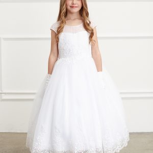 Communion Dress with lace bodice and lace hem