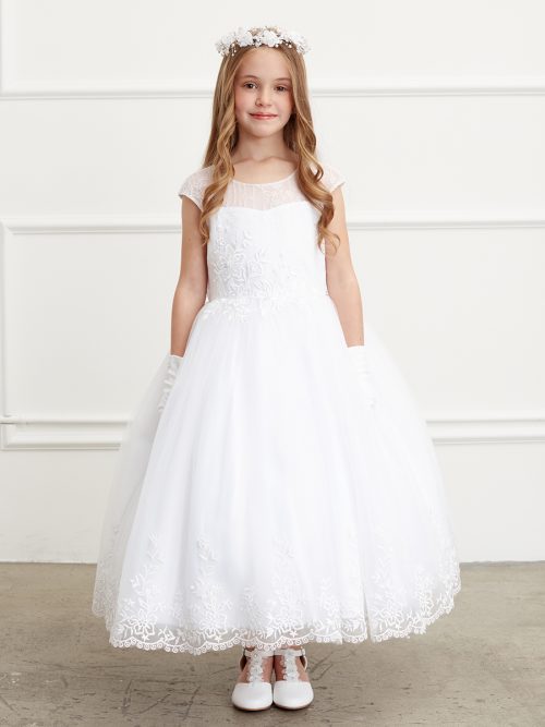 Communion Dress with lace bodice and lace hem