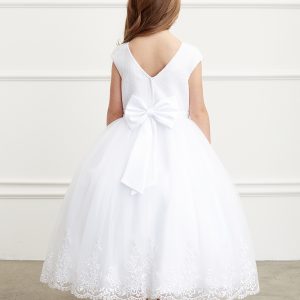 Communion Dress with lace bodice and lace hem Satin Bow