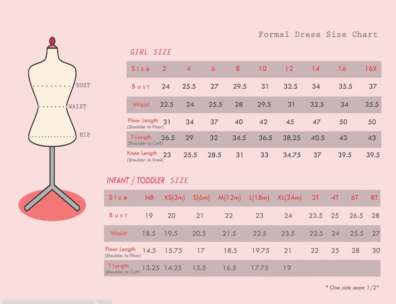 FORMAL DRESS SIZE CHART