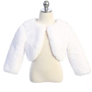 Faux Fur White Communion Bolero Jacket for Girls