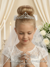 First Communion Rhinestone Tiara with Cross and Veil
