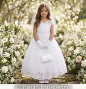 Plus Size Lace First Communion Dress with Cap Sleeves