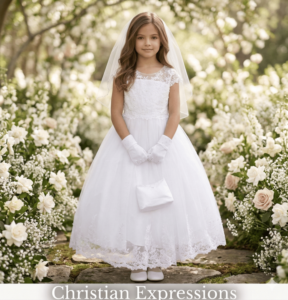 first communion dress knee length Romantic Lace Overlaid Knee Length Puffy A-line Flower Girl Dress