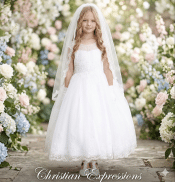 First Communion Dress with lace bodice and lace hem