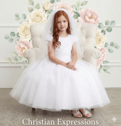Cap Sleeve First Communion Dress dress with 3D flower on Neckline