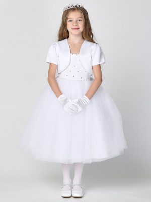First Communion Dress Beaded satin bodice with tulle skirt