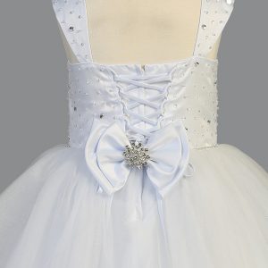 First Communion Dress Beaded satin bodice with tulle skirt Corset Back