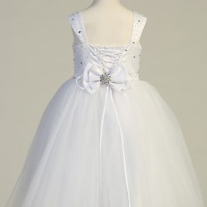First Communion Dress Beaded satin bodice with tulle skirt+ Corset Closure