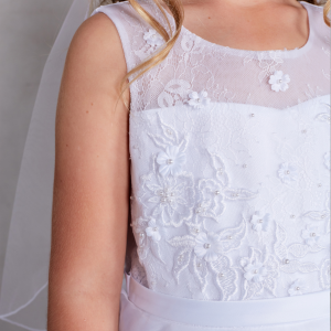 First Communion Dress Illusion Neckline Lace Overlay for Girls
